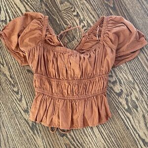 Free People Rust Puff Sleeve Blouse